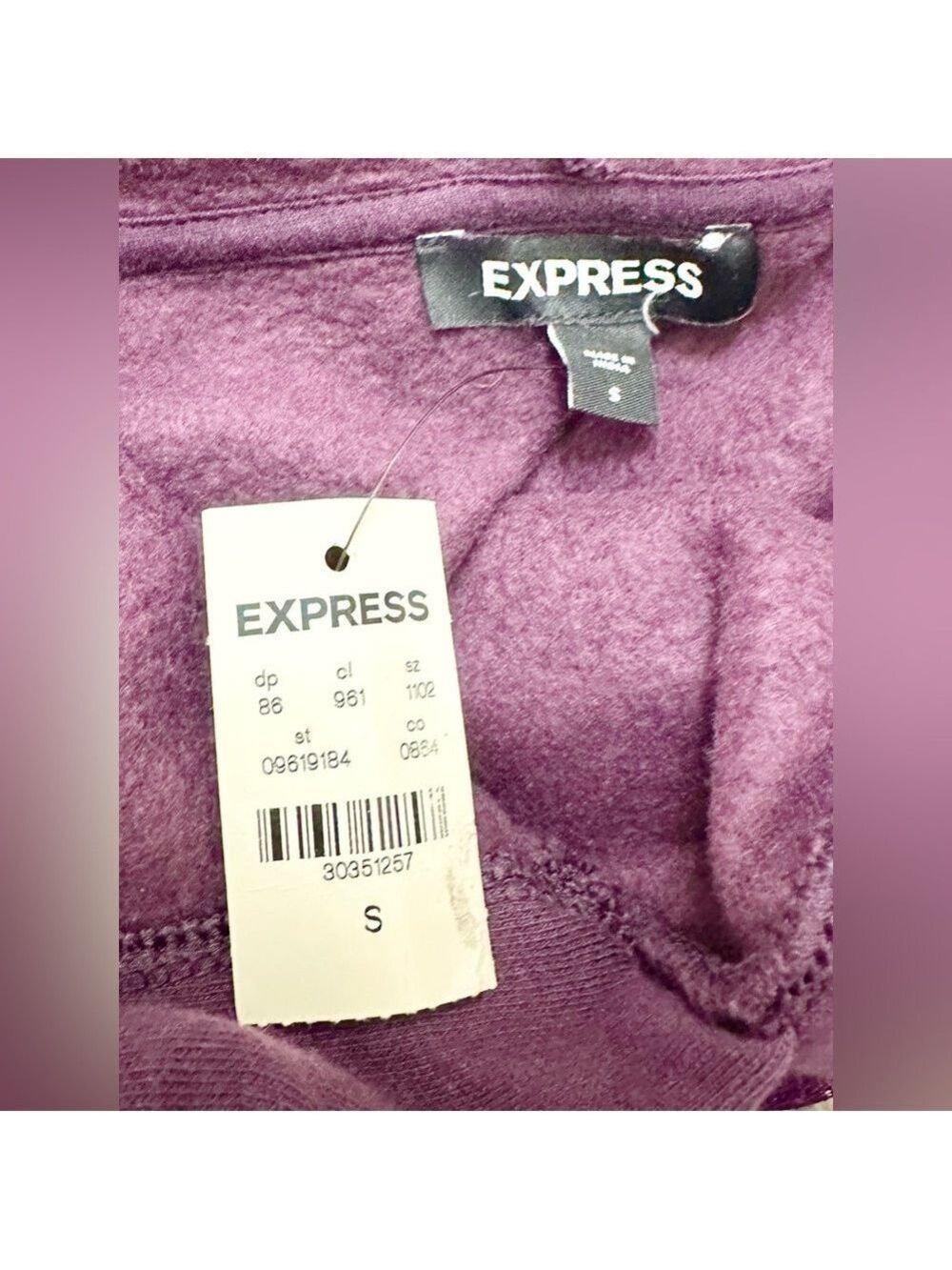 Express Deep Purple Hoodie with Beaded Ribbon Drawstring NWT - Picture 6 of 9